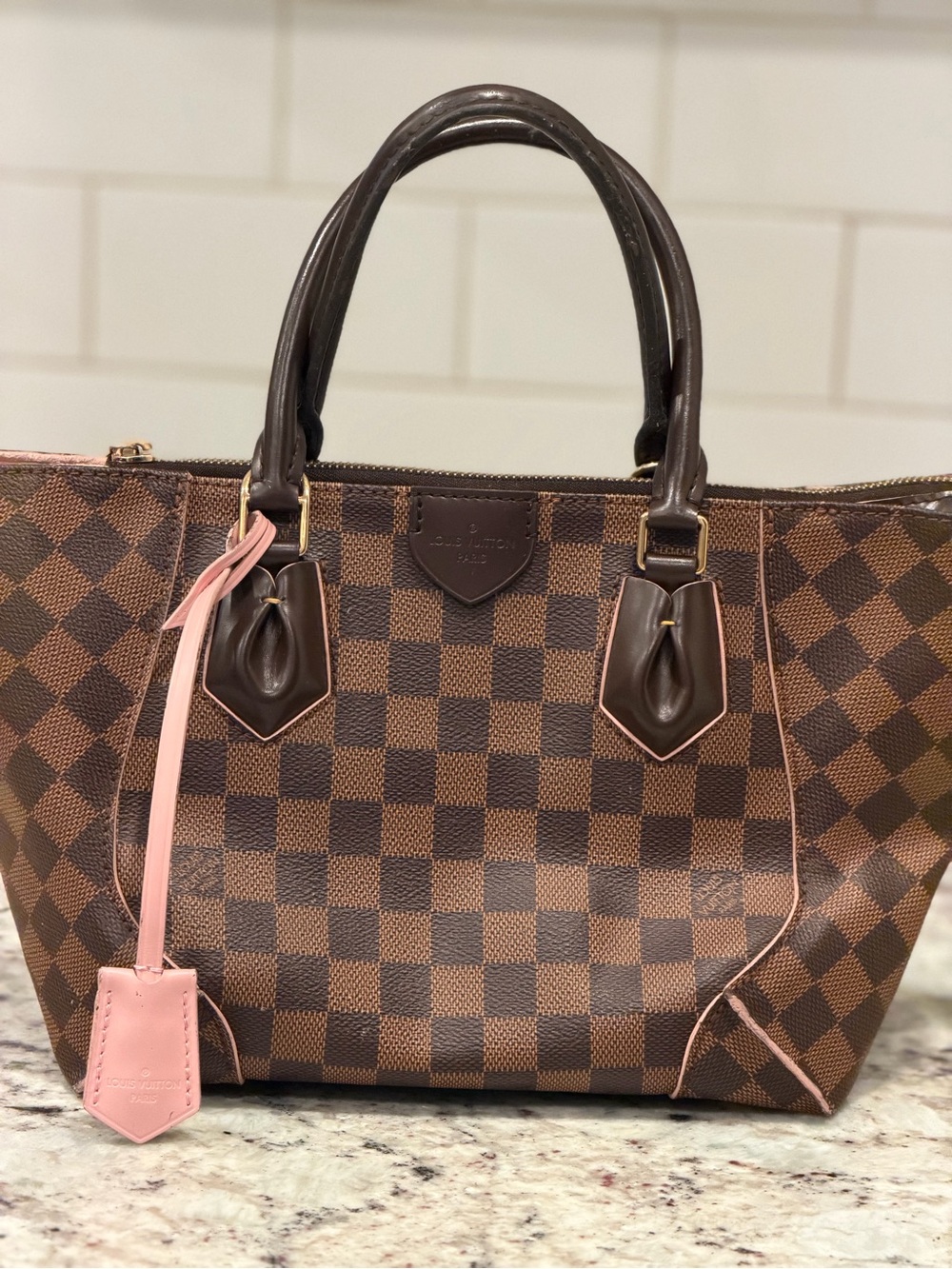 Louis Vuitton Damier Ebene Satchel with Pink Tag - Picture 2 of 16